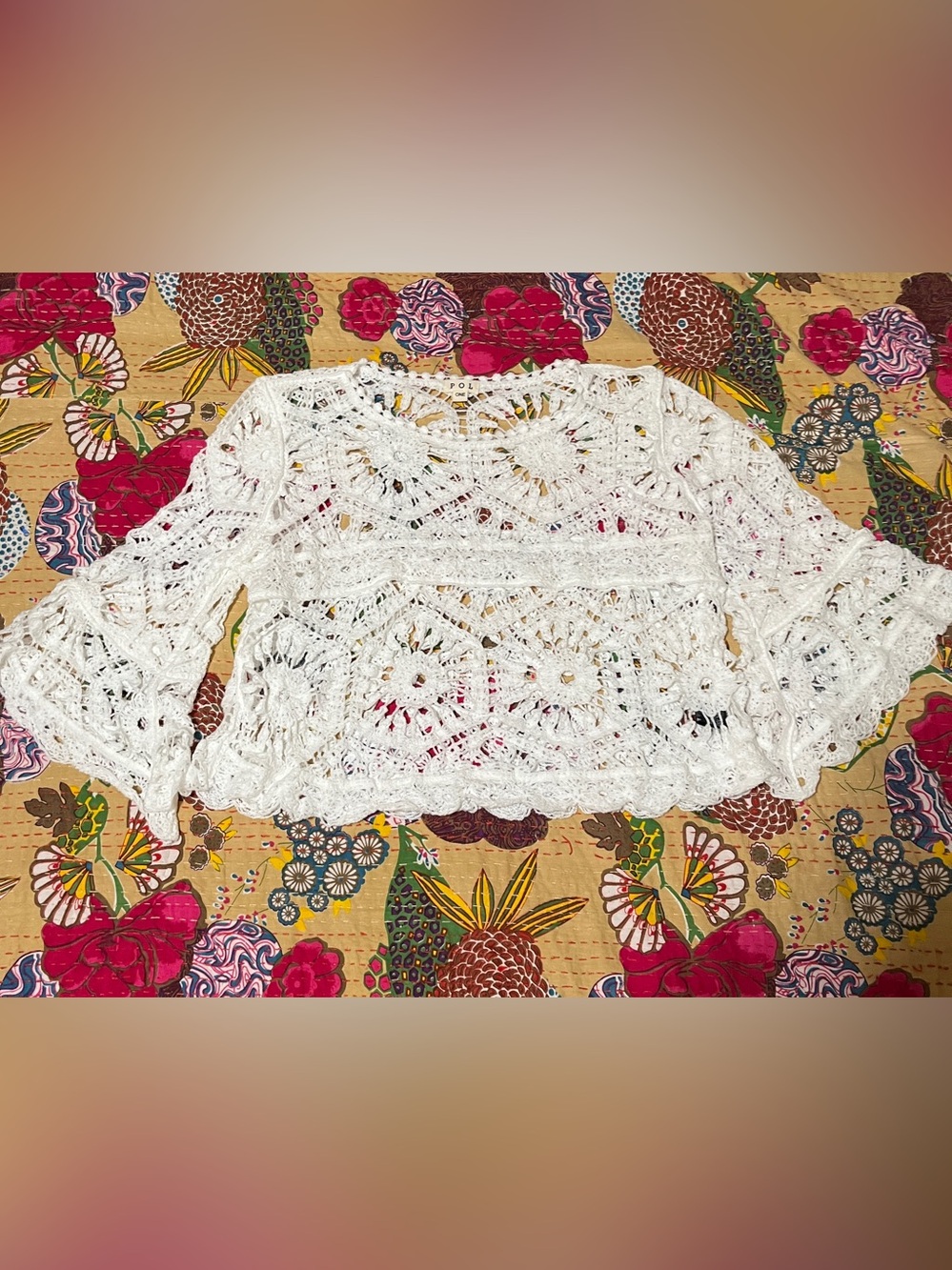 POL Crochet Love Cropped Boho Top - Soft White One Size Cottagecore - New